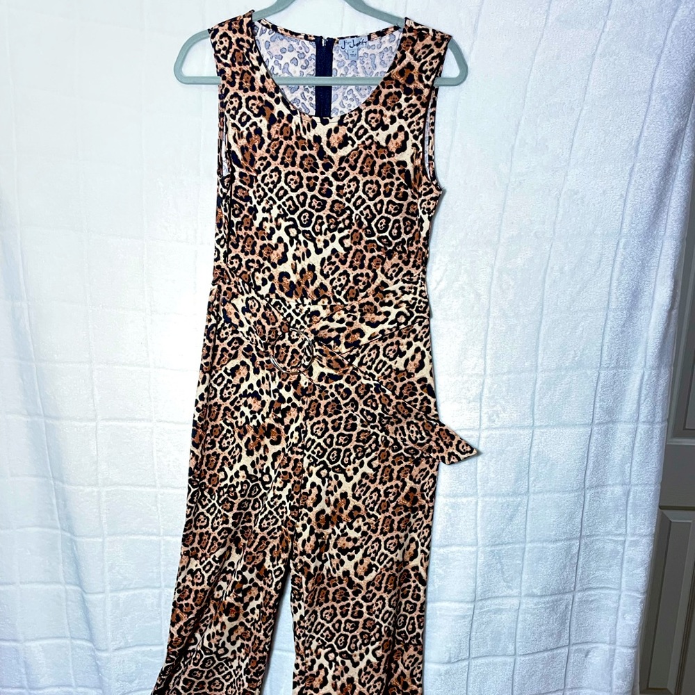 J for justify leopard cheetah animal print jumpsuit sz M